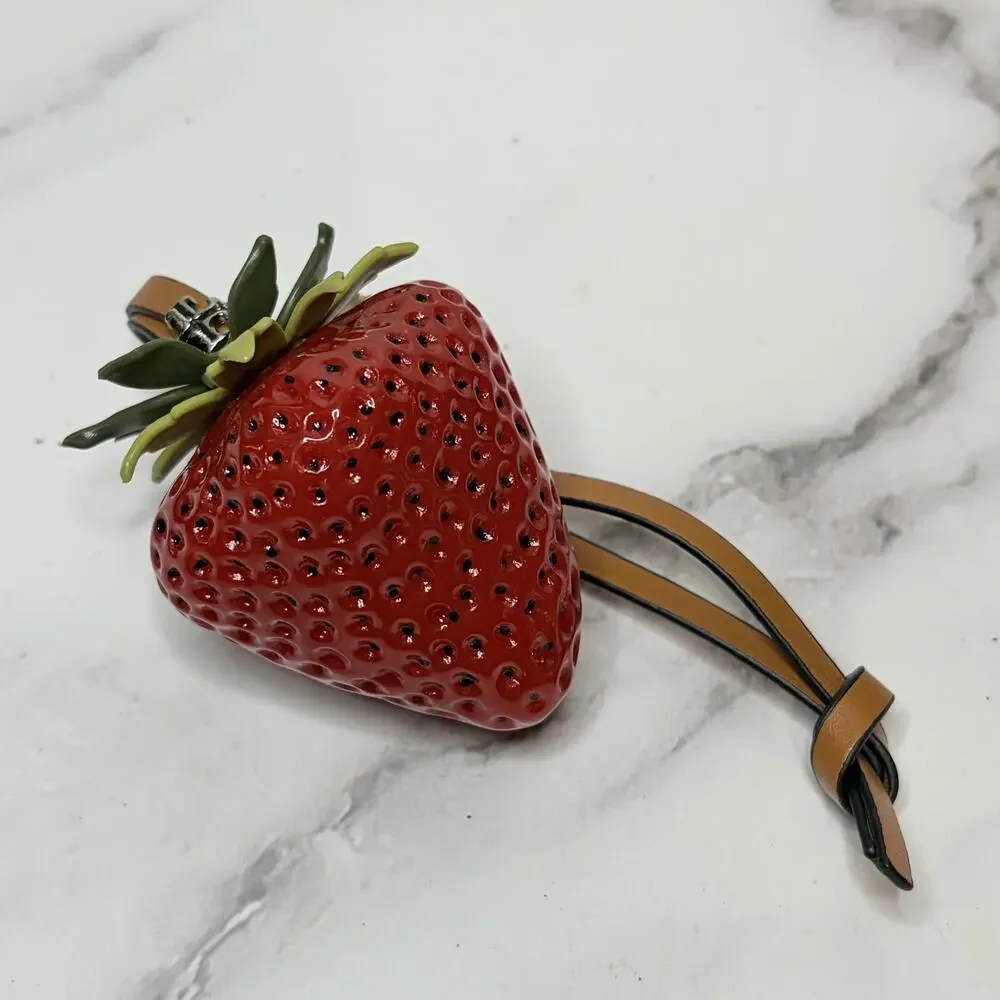 Tory Burch Red Strawberry Bag Charm w/ Leather Strap New Without Tags